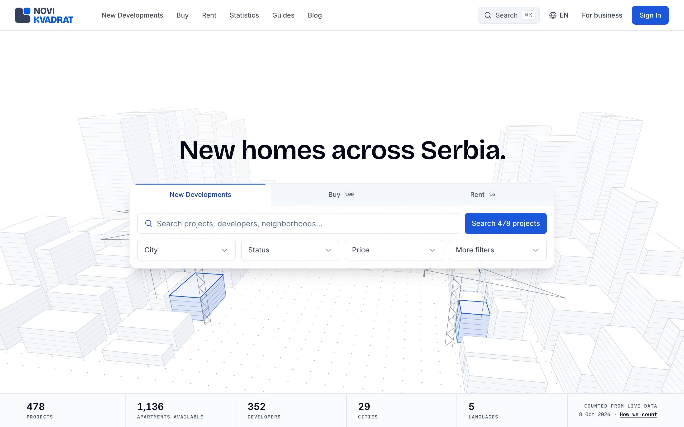 The home page in the light theme.