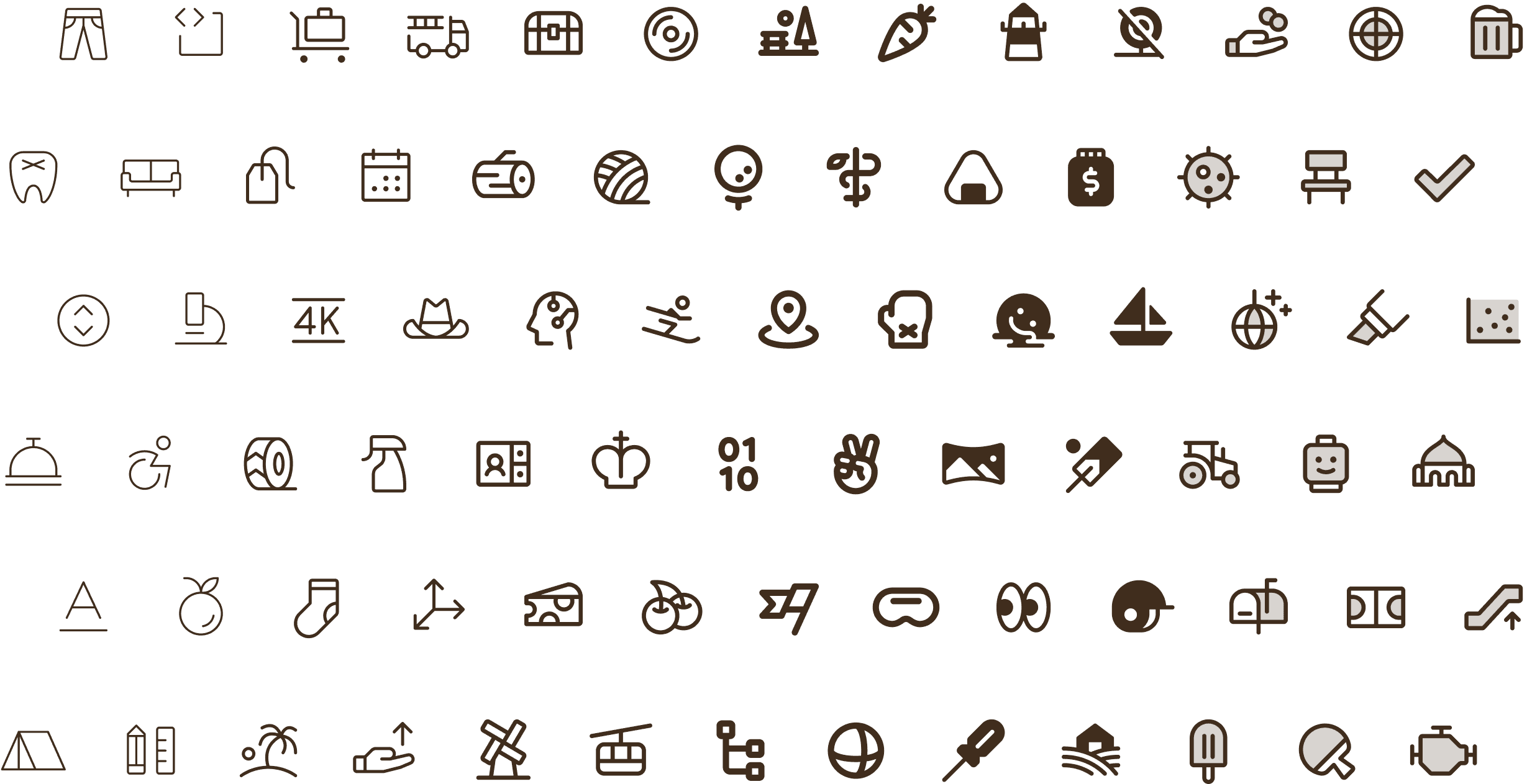 A sheet of Phosphor icons in the brand brown.
