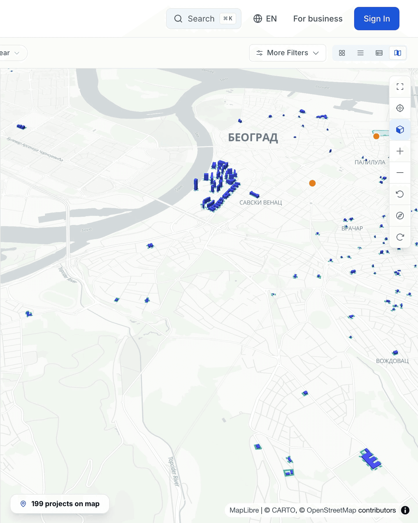 The new-developments map in the light theme.