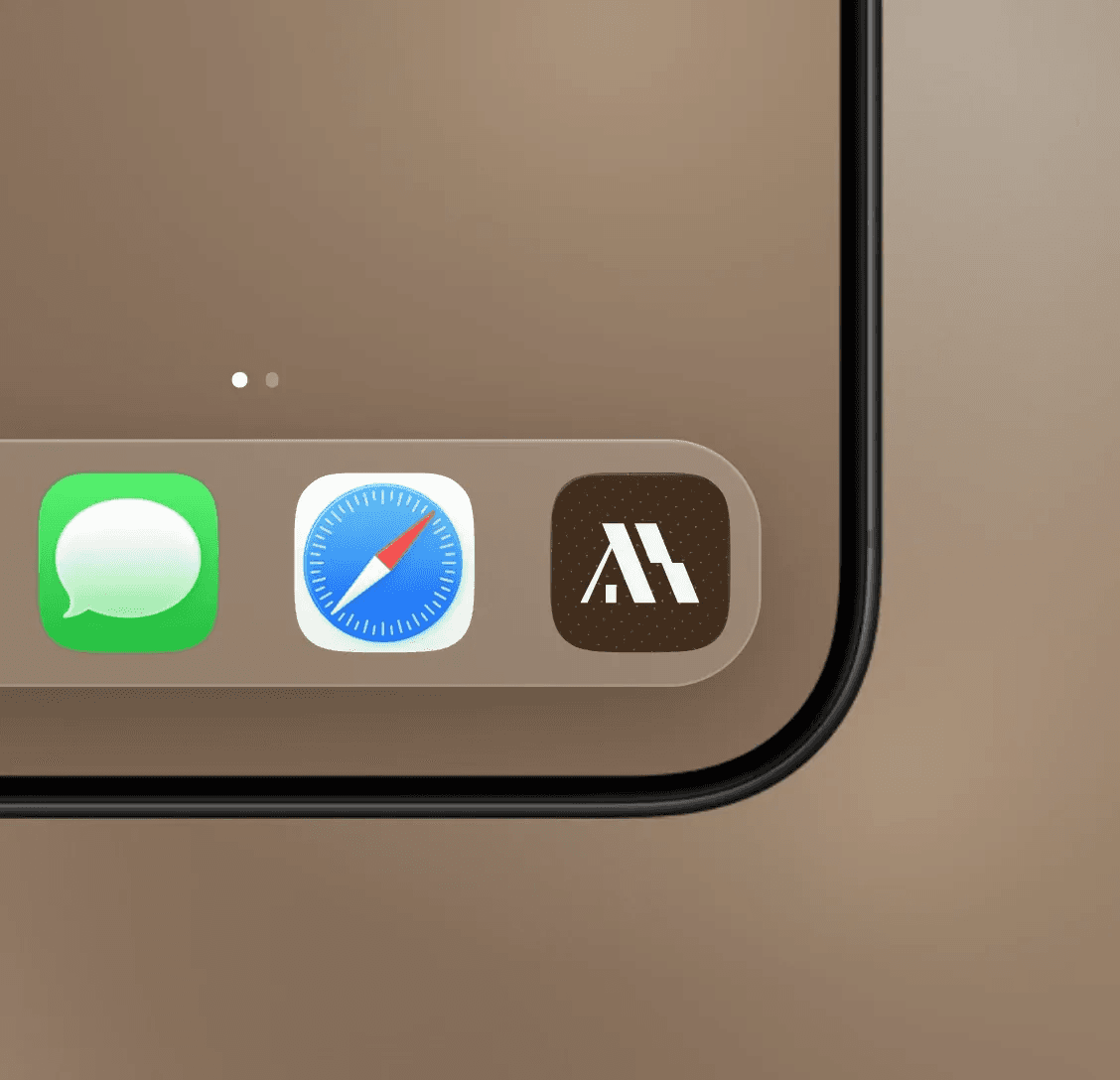The app icon in an iPhone dock: the symbol on brown.